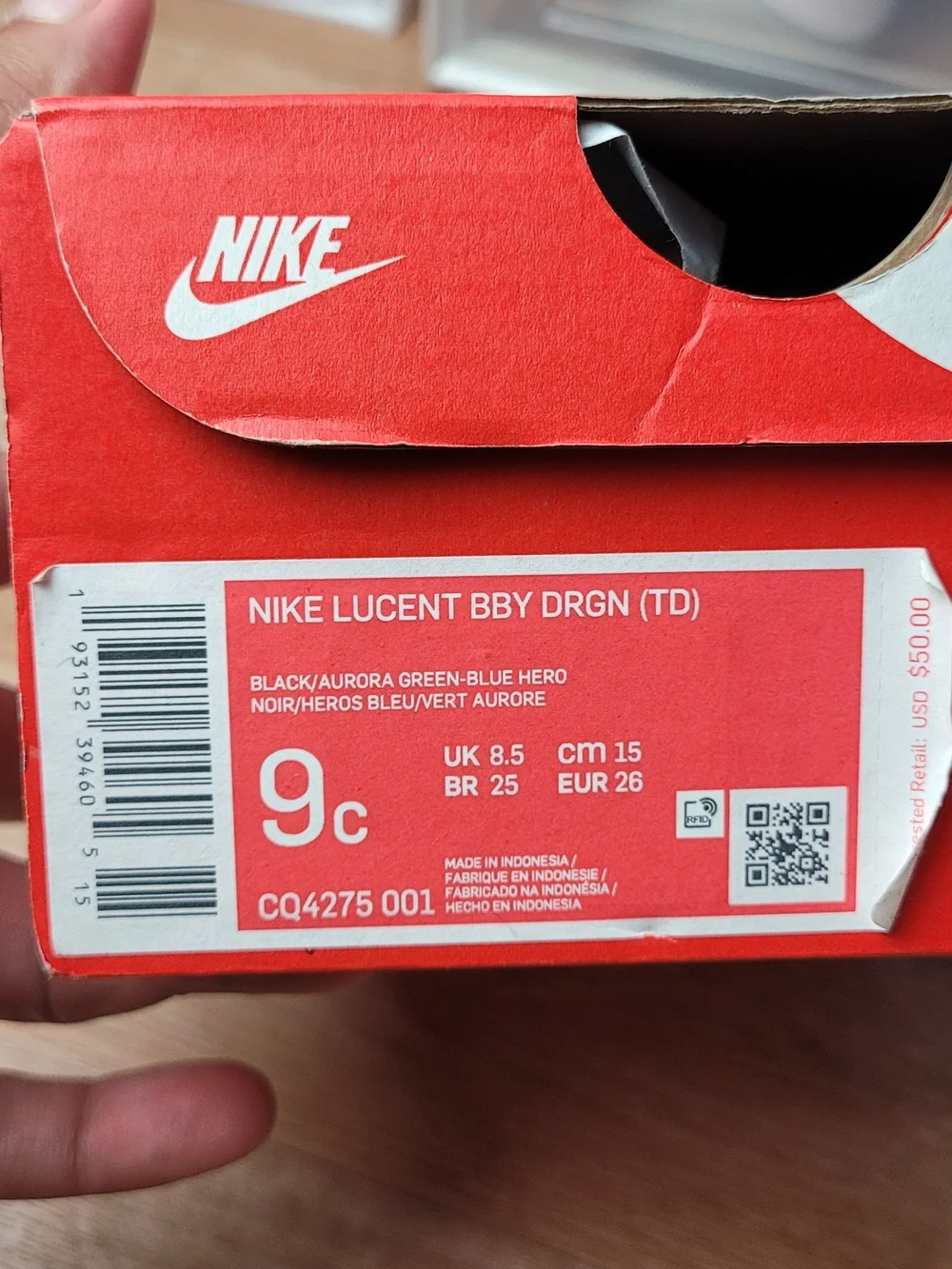 NWB Nike CQ4275-001 Lucent Baby Dragon Toddler Shoes Sneaker Black Teal Size 9C